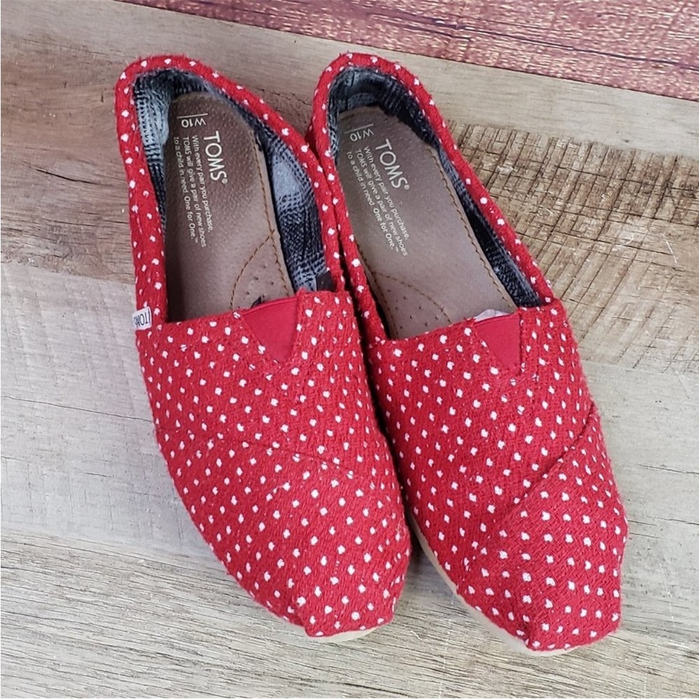 🍒TOMS Cherry Red and White Polka Dot Slip-Ons